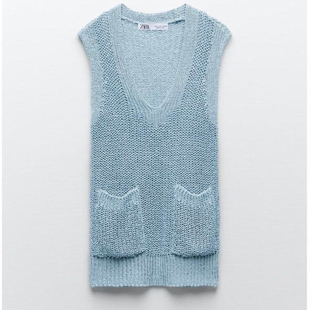 Blue Zara V-Neck Sleeveless Knit Pullover Sweater Vest (NWT)